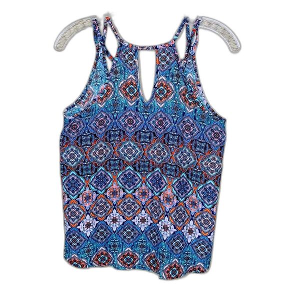 Pink Rose Tops - Pink Rose Blue Boho Tank Top Small Racerback Geometric Festival Casual Summer